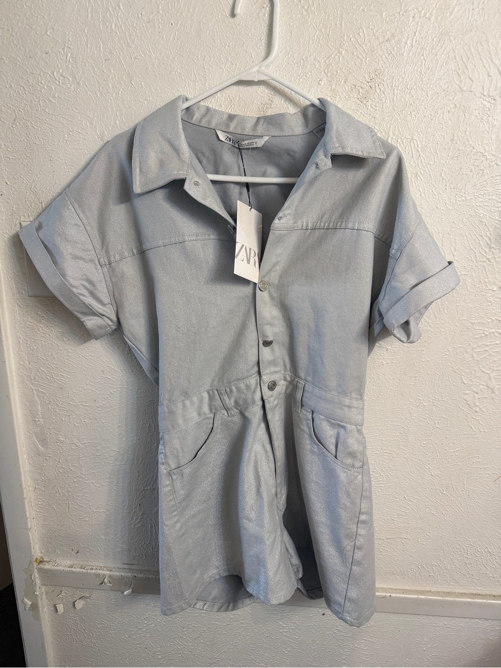 Zara Light Blue Short Sleeve Denim Romper